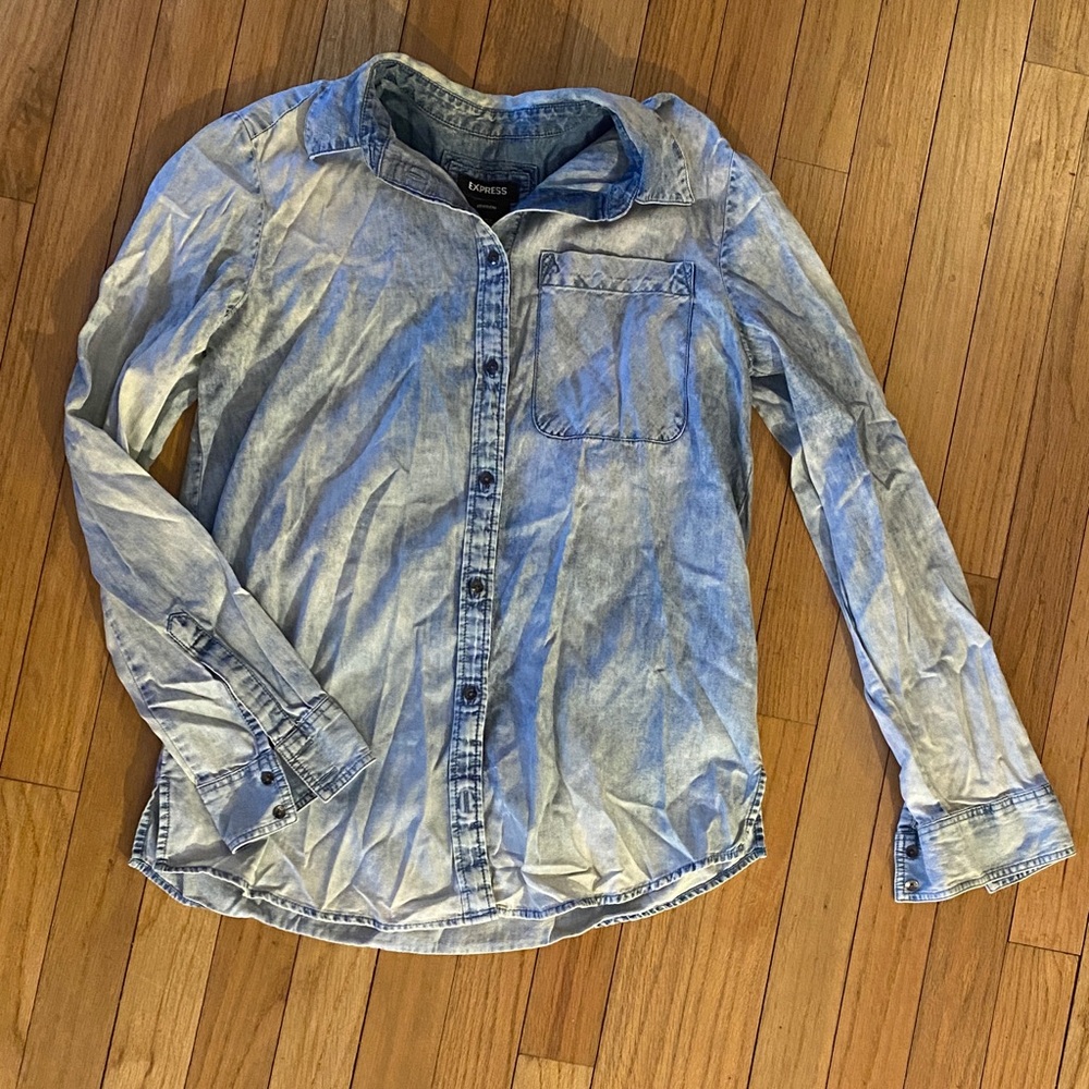 EXPRESS | Light Blue Denim Boyfriend Button-Up Shirt